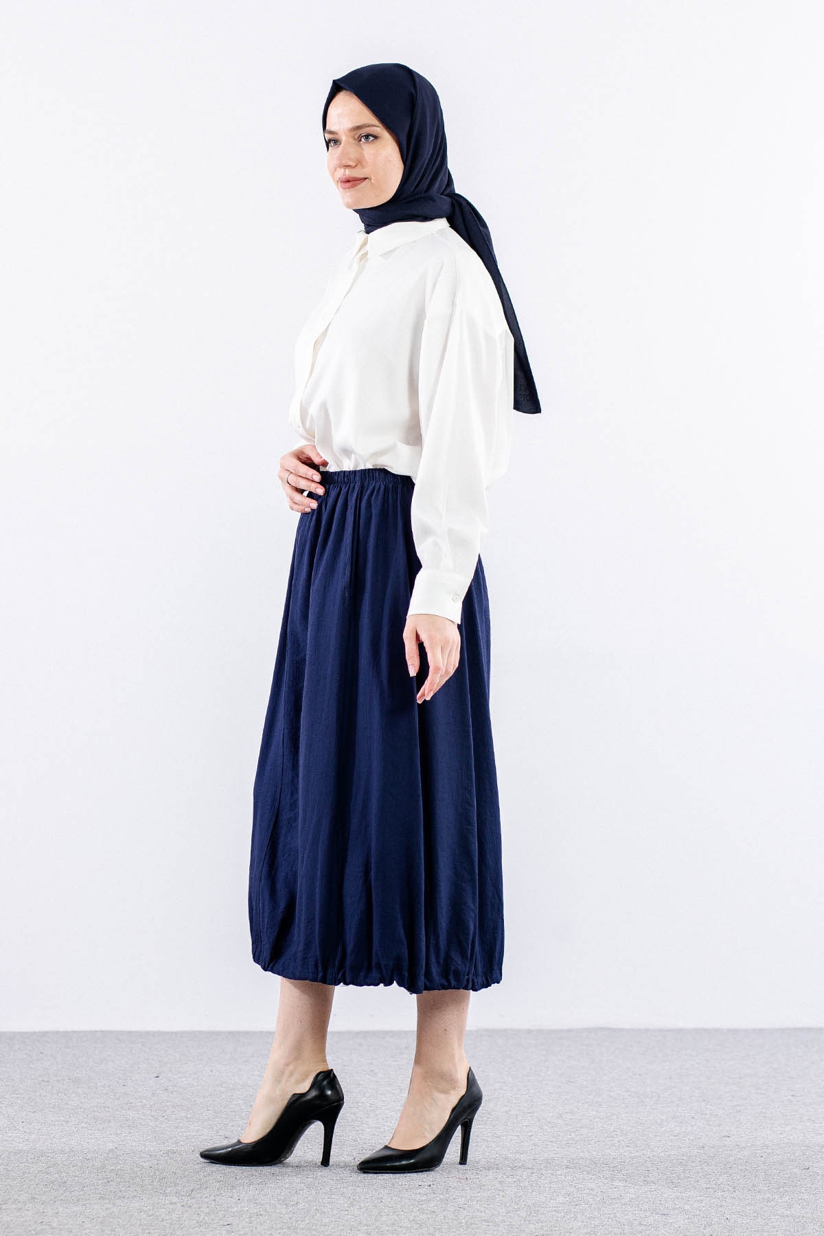 9483-00 Etek 36-42 Eteği Büzgü - Lacivert - 3