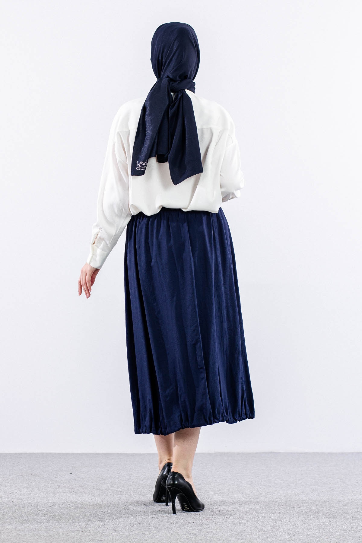 9483-00 Etek 36-42 Eteği Büzgü - Lacivert - 4