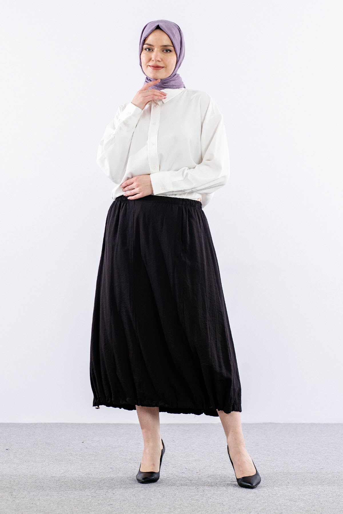 9483-00 Etek 36-42 Eteği Büzgü - Siyah - 2