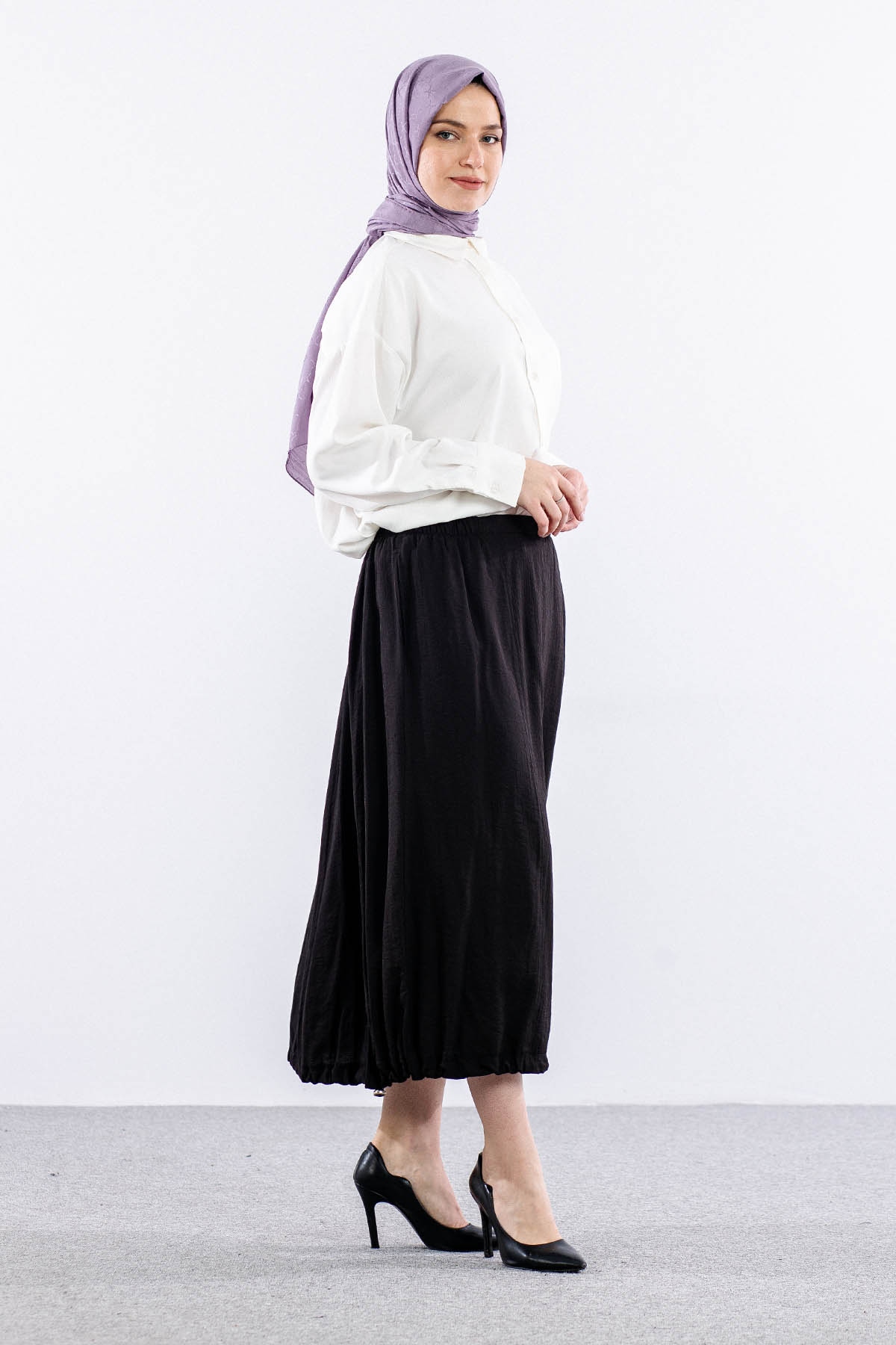 9483-00 Etek 36-42 Eteği Büzgü - Siyah - 3