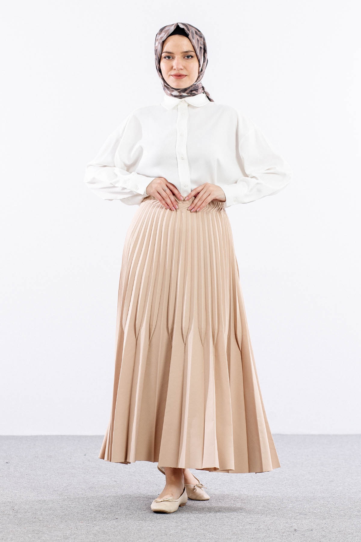 9499-00 Etek 36-42 Pliseli - Bej - 1