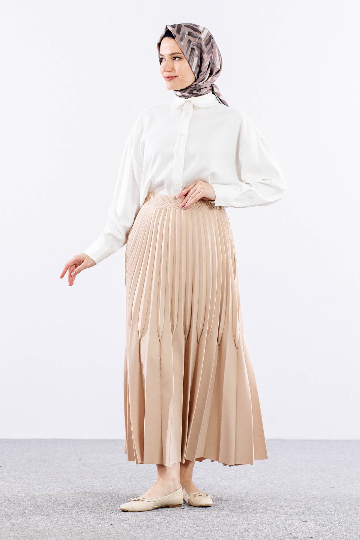 9499-00 Etek 36-42 Pliseli - Bej - 2