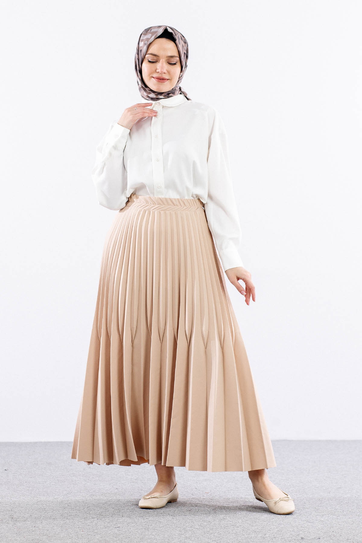 9499-00 Etek 36-42 Pliseli - Bej - 3