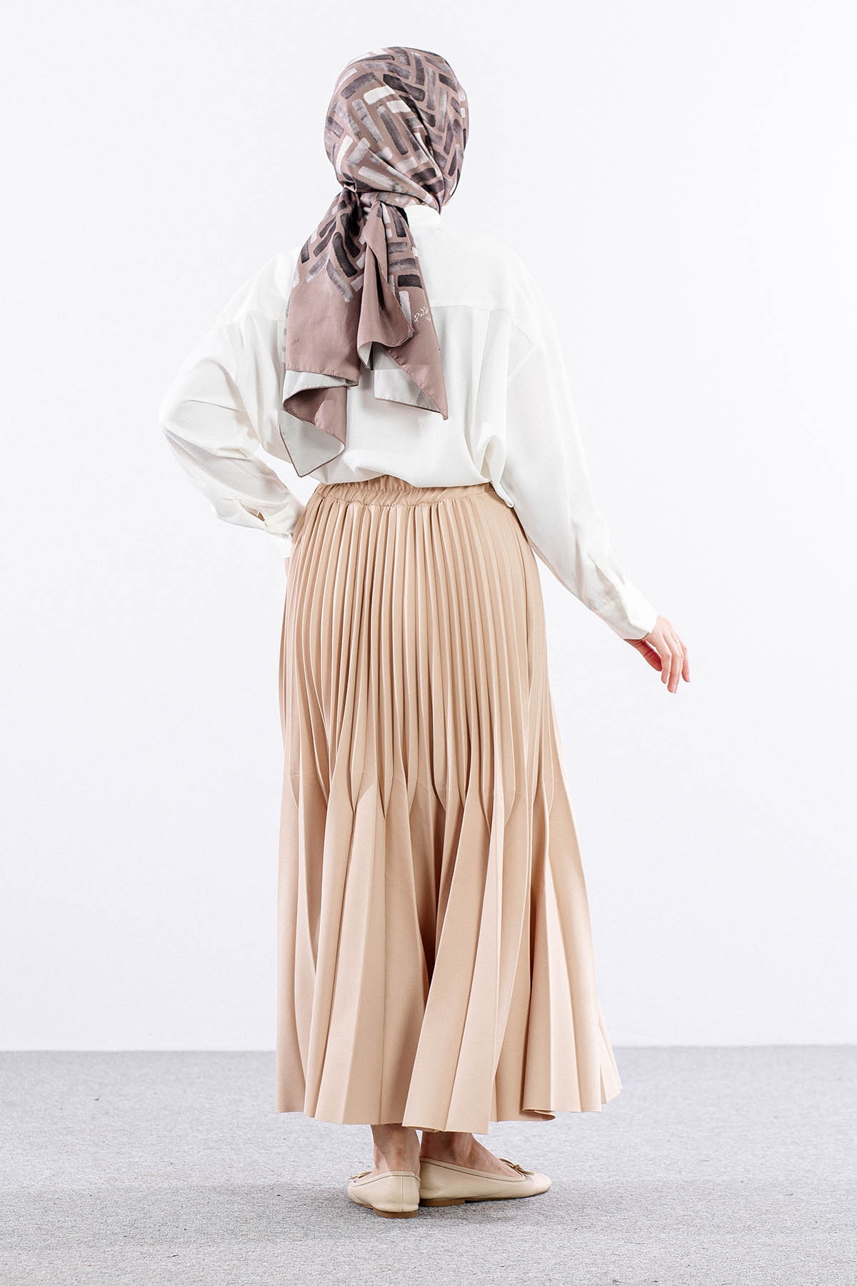 9499-00 Etek 36-42 Pliseli - Bej - 5