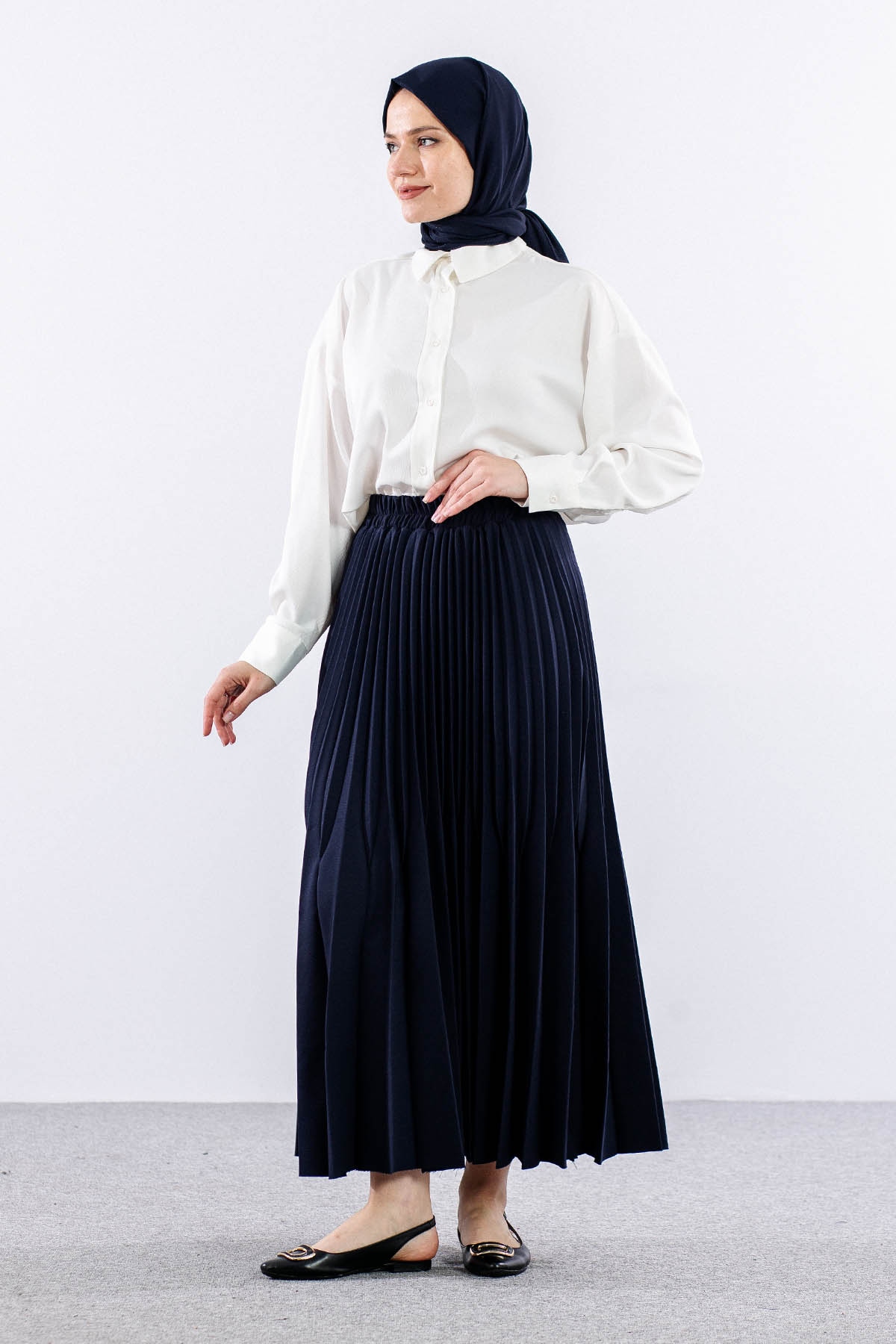 9499-00 Etek 36-42 Pliseli - Lacivert - 2