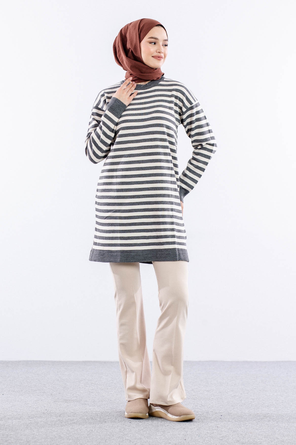 9566 Triko Tunik Tek Czg - Gri - 1