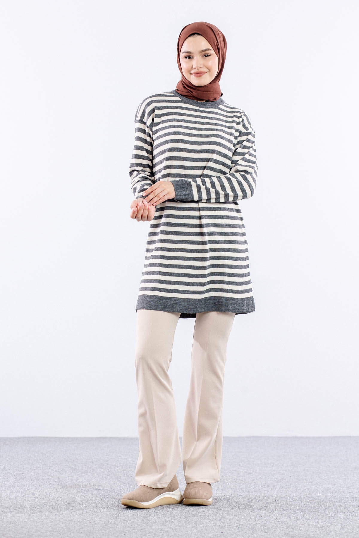 9566 Triko Tunik Tek Czg - Gri - 2