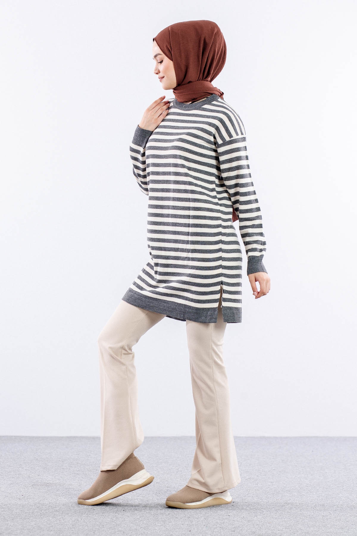 9566 Triko Tunik Tek Czg - Gri - 3