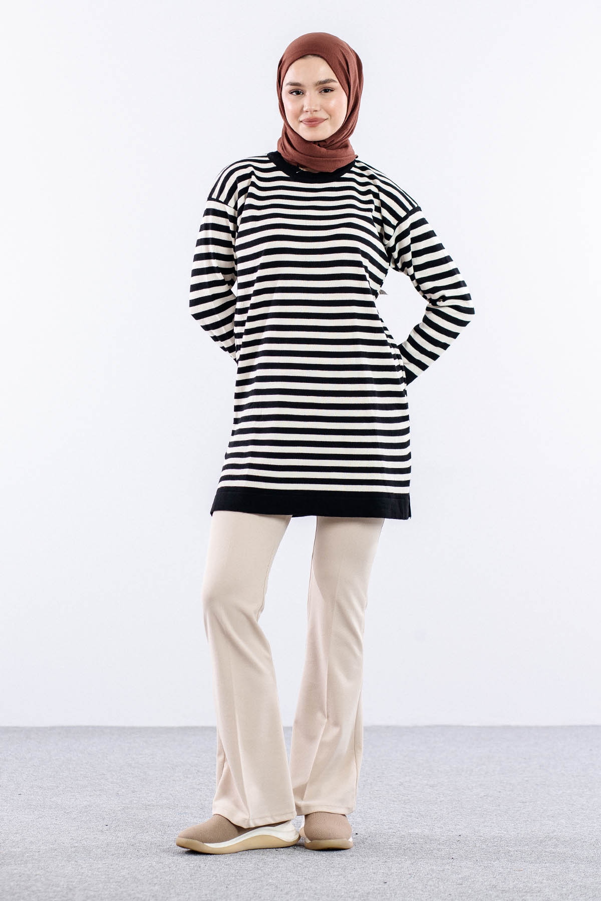 9566 Triko Tunik Tek Czg - Siyah_beyaz - 1