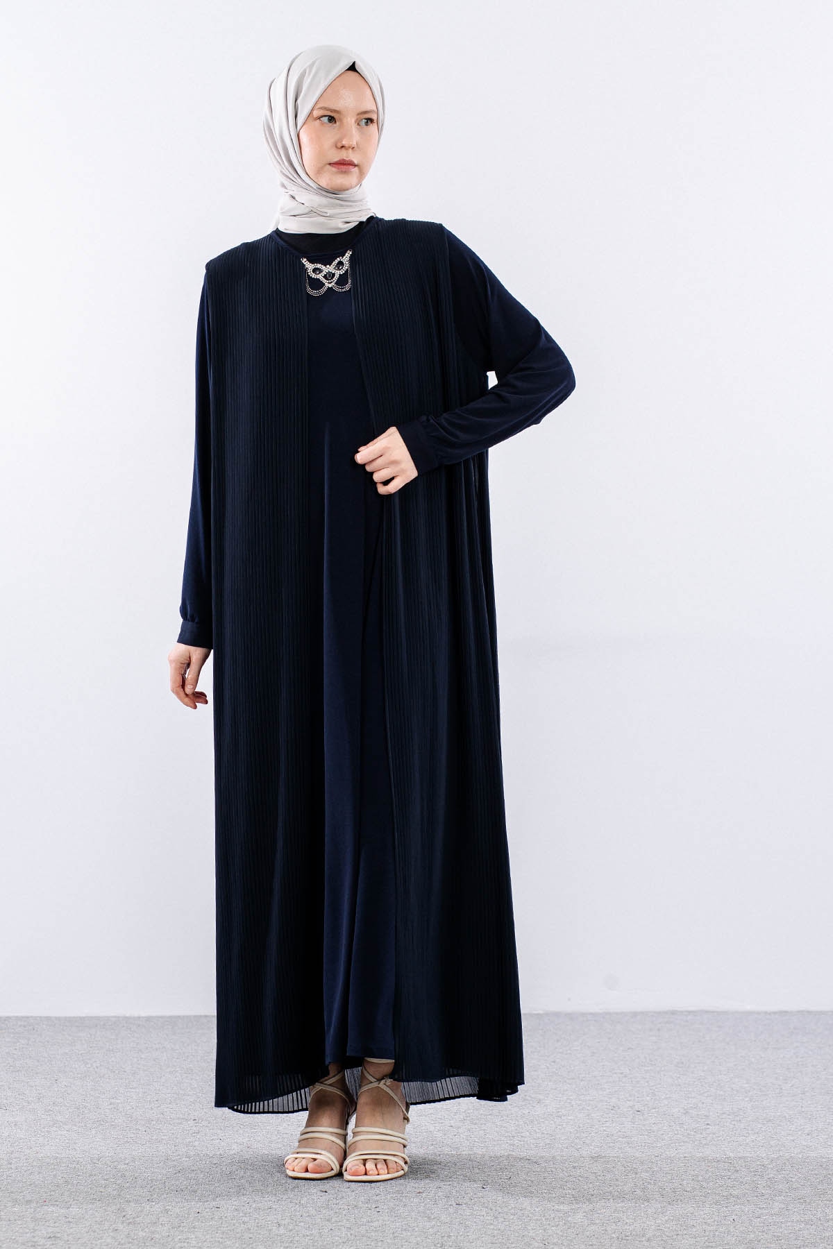 9944 Elbise 4-5-6-7 Pliseli - Lacivert - 1