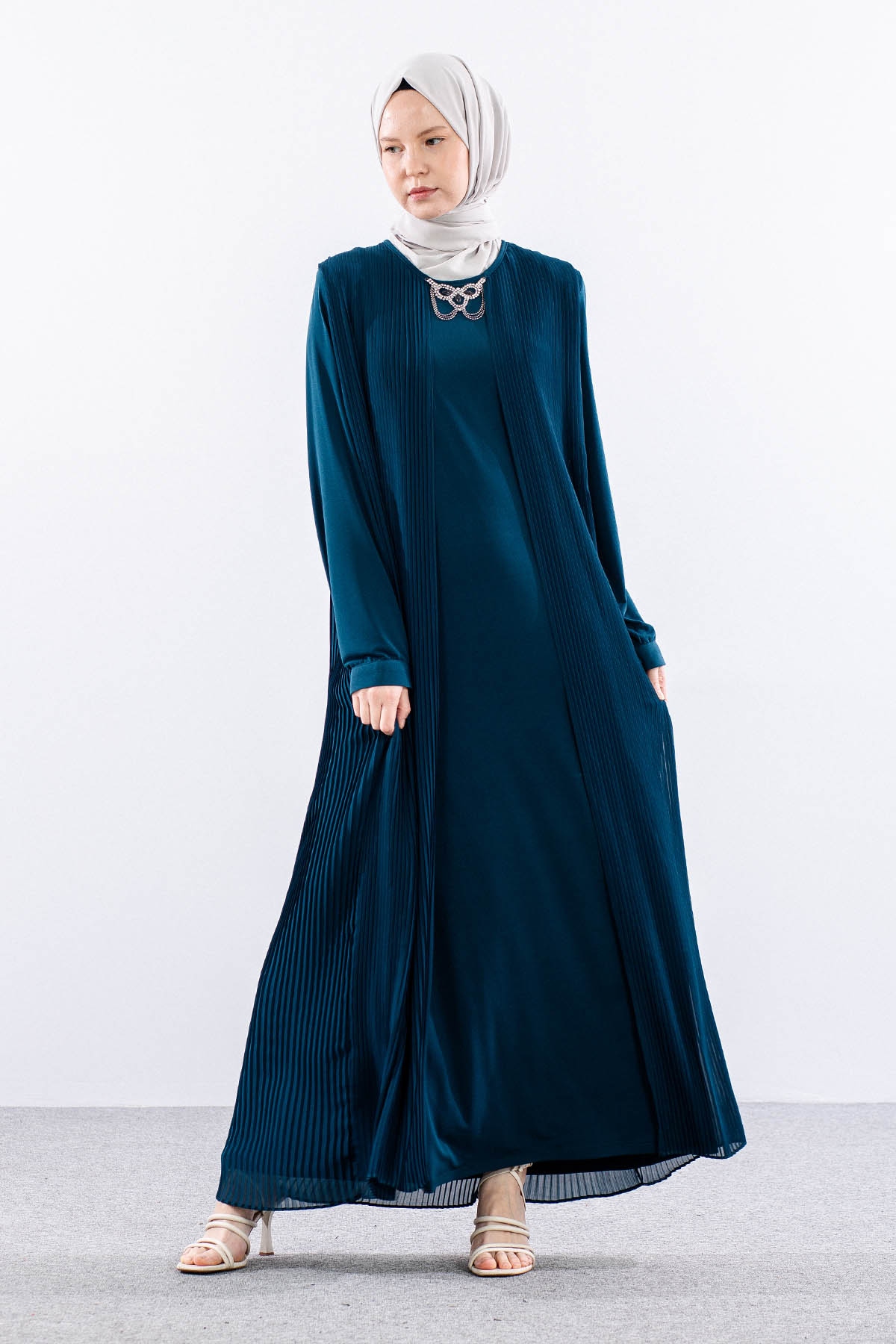 9944 Elbise 4-5-6-7 Pliseli - Petrol - 1