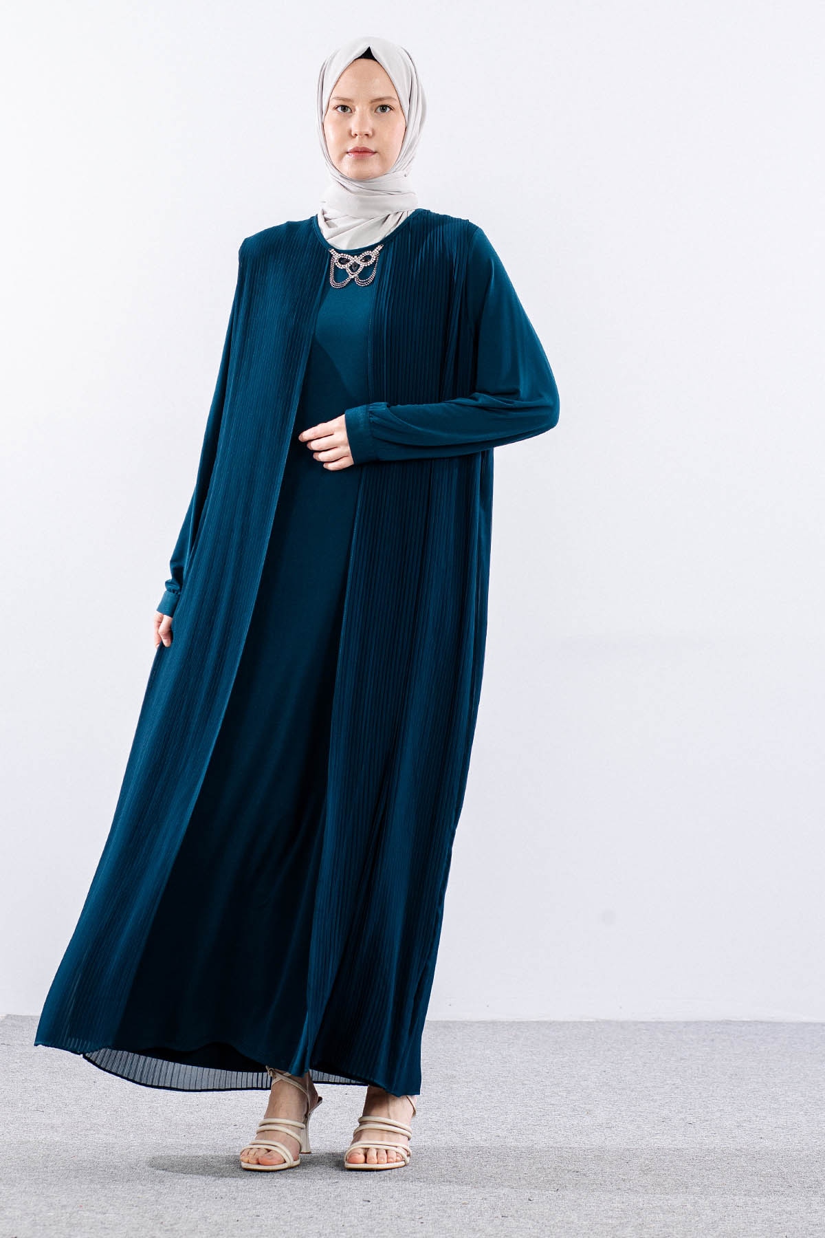 9944 Elbise 4-5-6-7 Pliseli - Petrol - 2