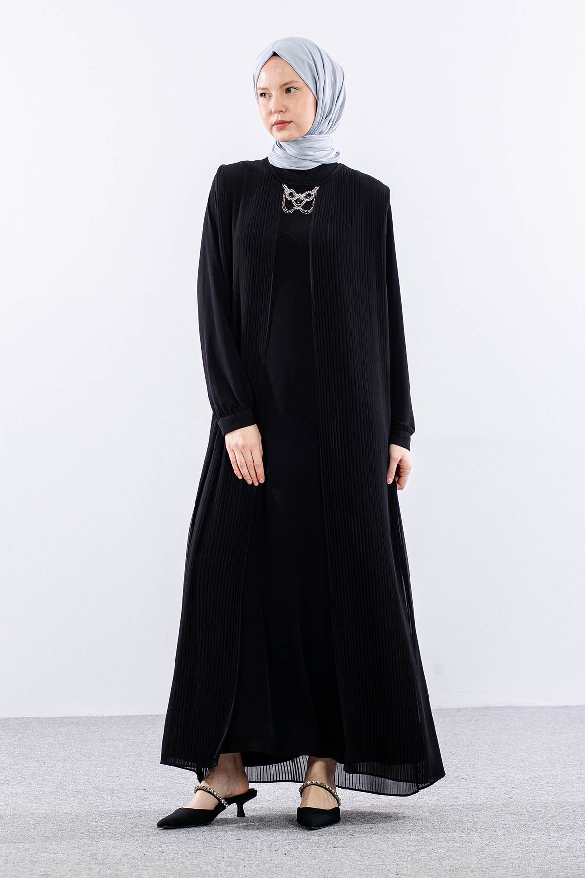 9944 Elbise 4-5-6-7 Pliseli - Siyah - 1