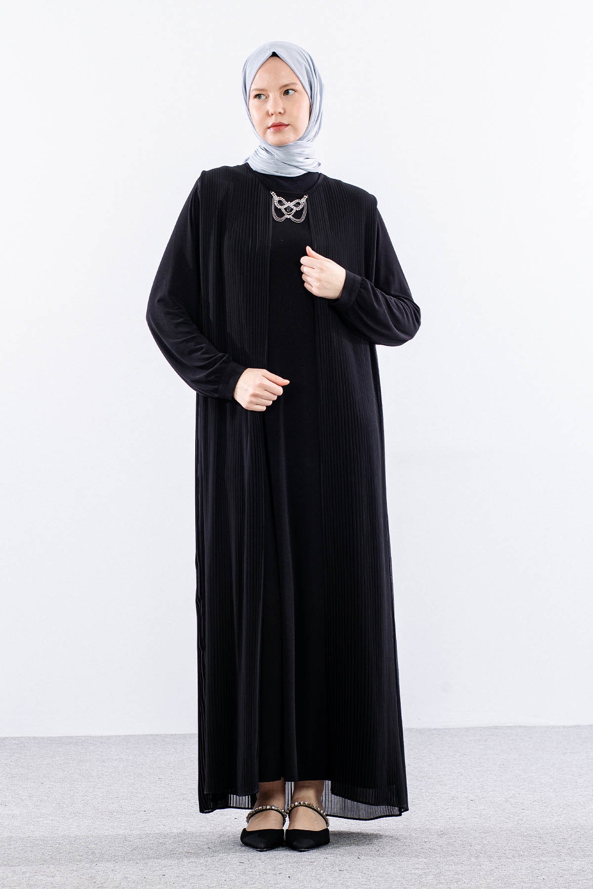 9944 Elbise 4-5-6-7 Pliseli - Siyah - 2