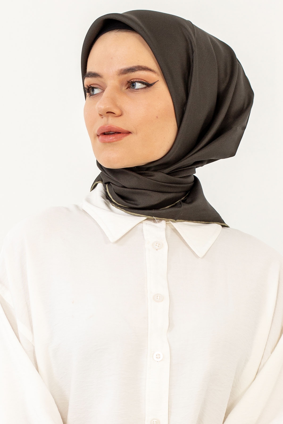 Classic Tvil İpek Eşarp - Haki - 1