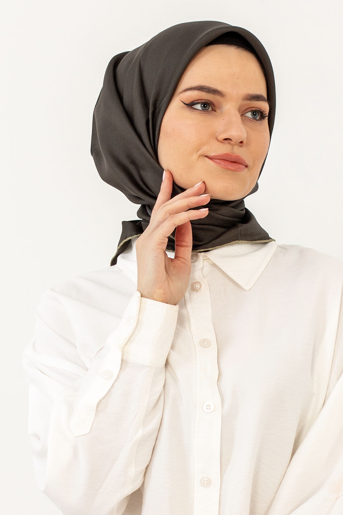 Classic Tvil İpek Eşarp - Haki - 2