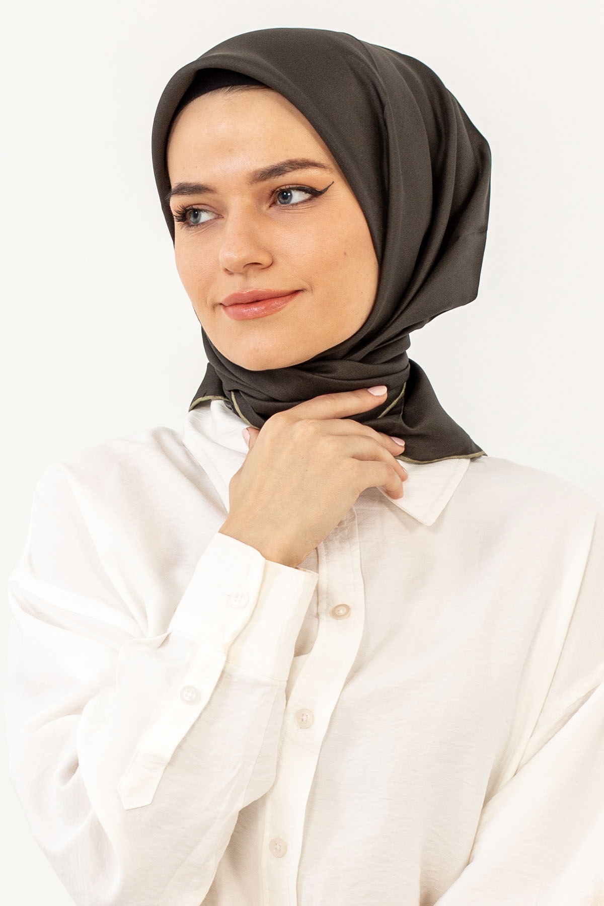 Classic Tvil İpek Eşarp - Haki - 3