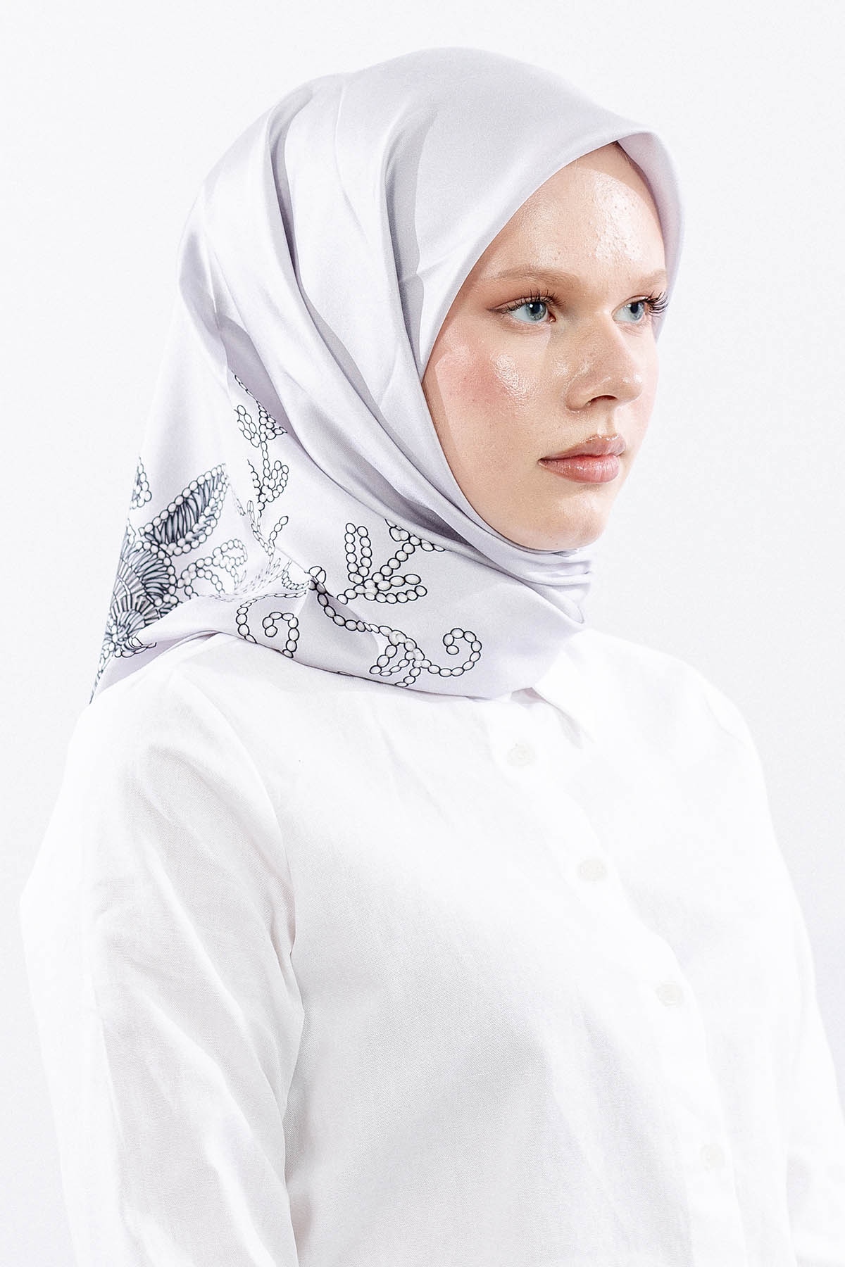 Dg11109 İpek Eşarp 90*90 Tvil Inci - A_gri - 2