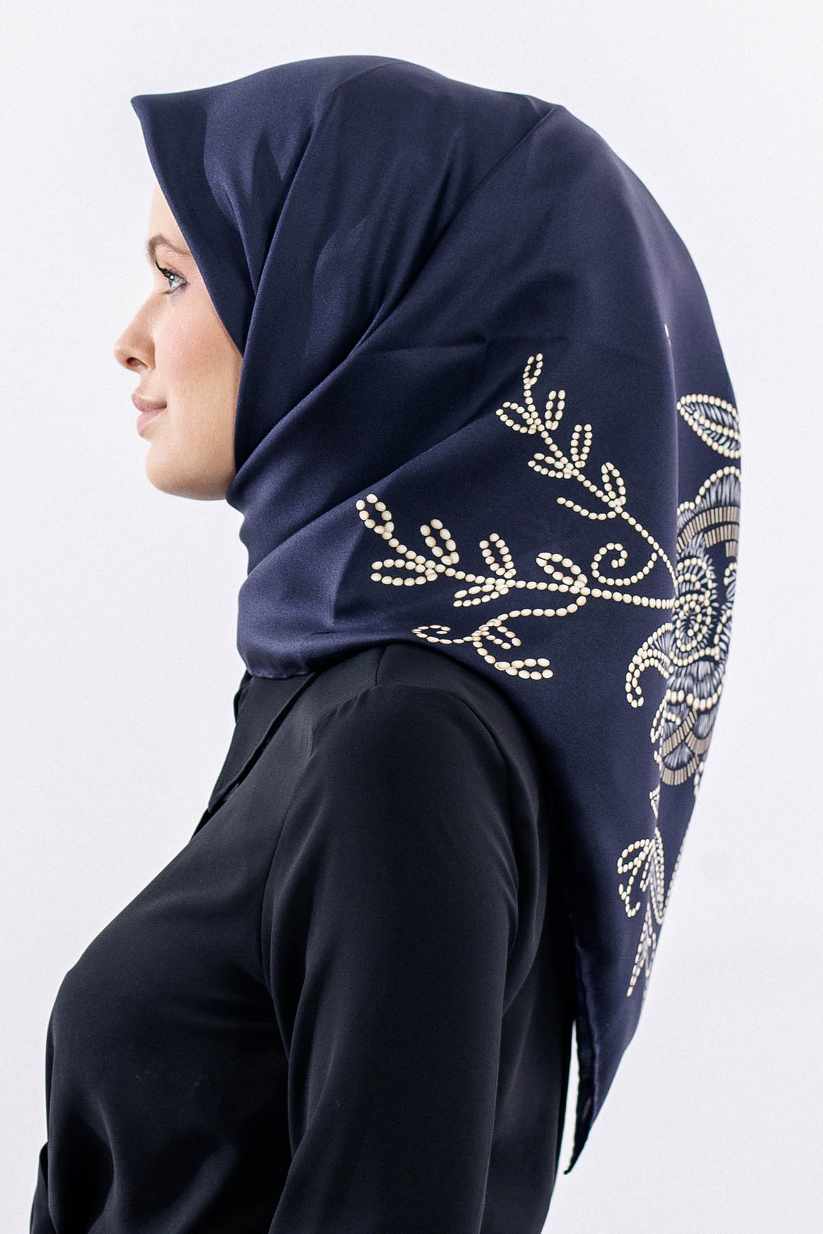 Dg11109 İpek Eşarp 90*90 Tvil - Lacivert_bej - 2