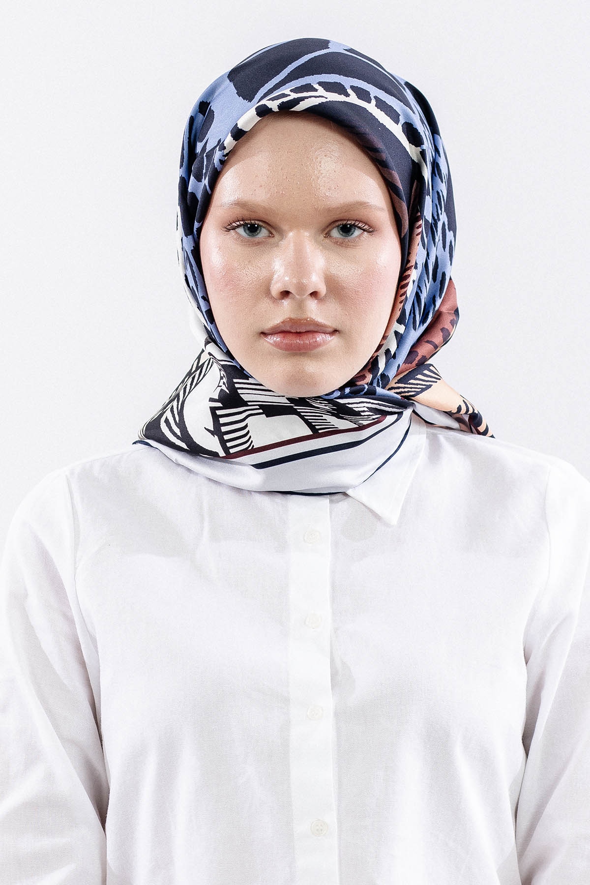 Dg11110 İpek Eşarp 90*90 Tvil - Mavi - - 1