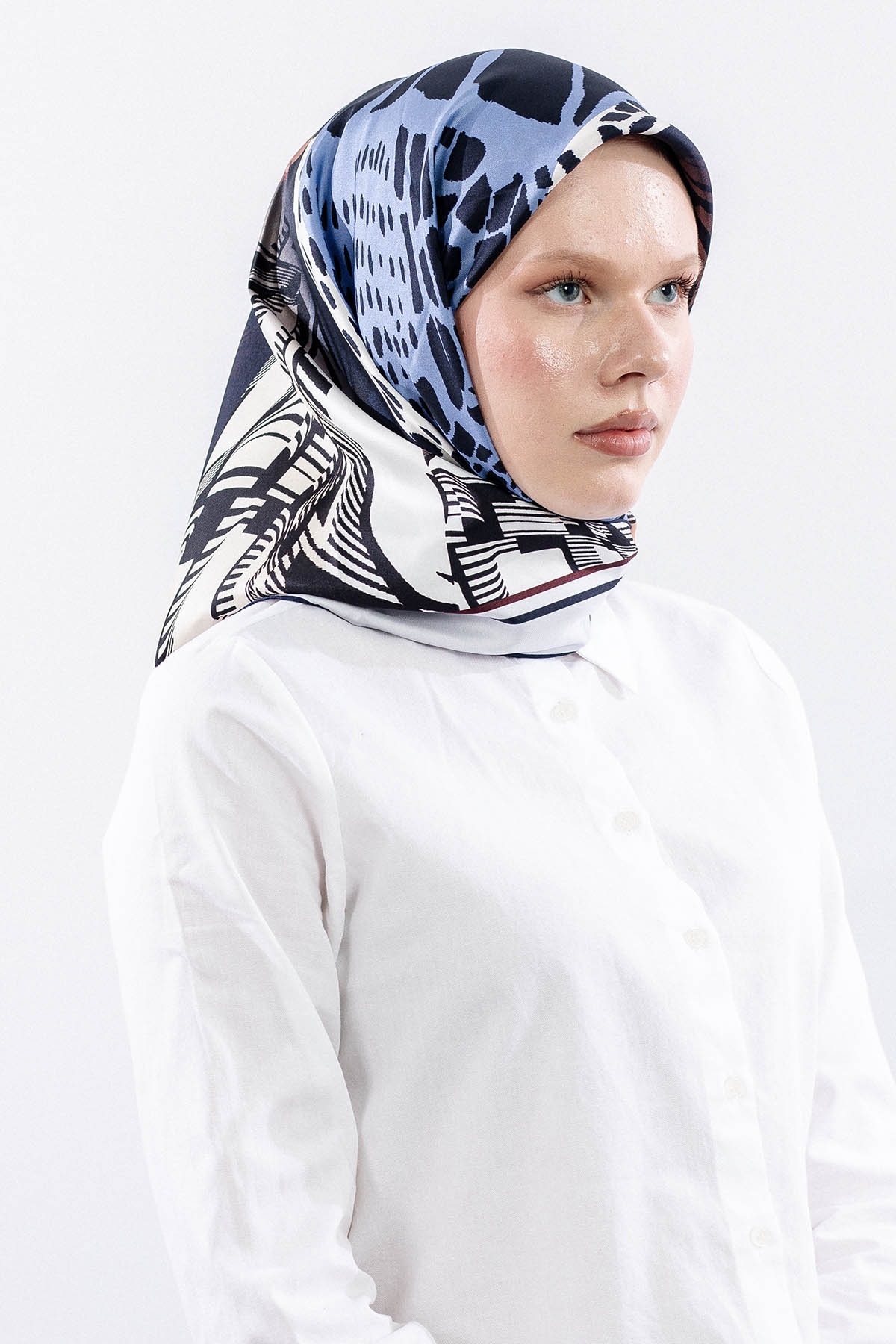 Dg11110 İpek Eşarp 90*90 Tvil - Mavi - - 2