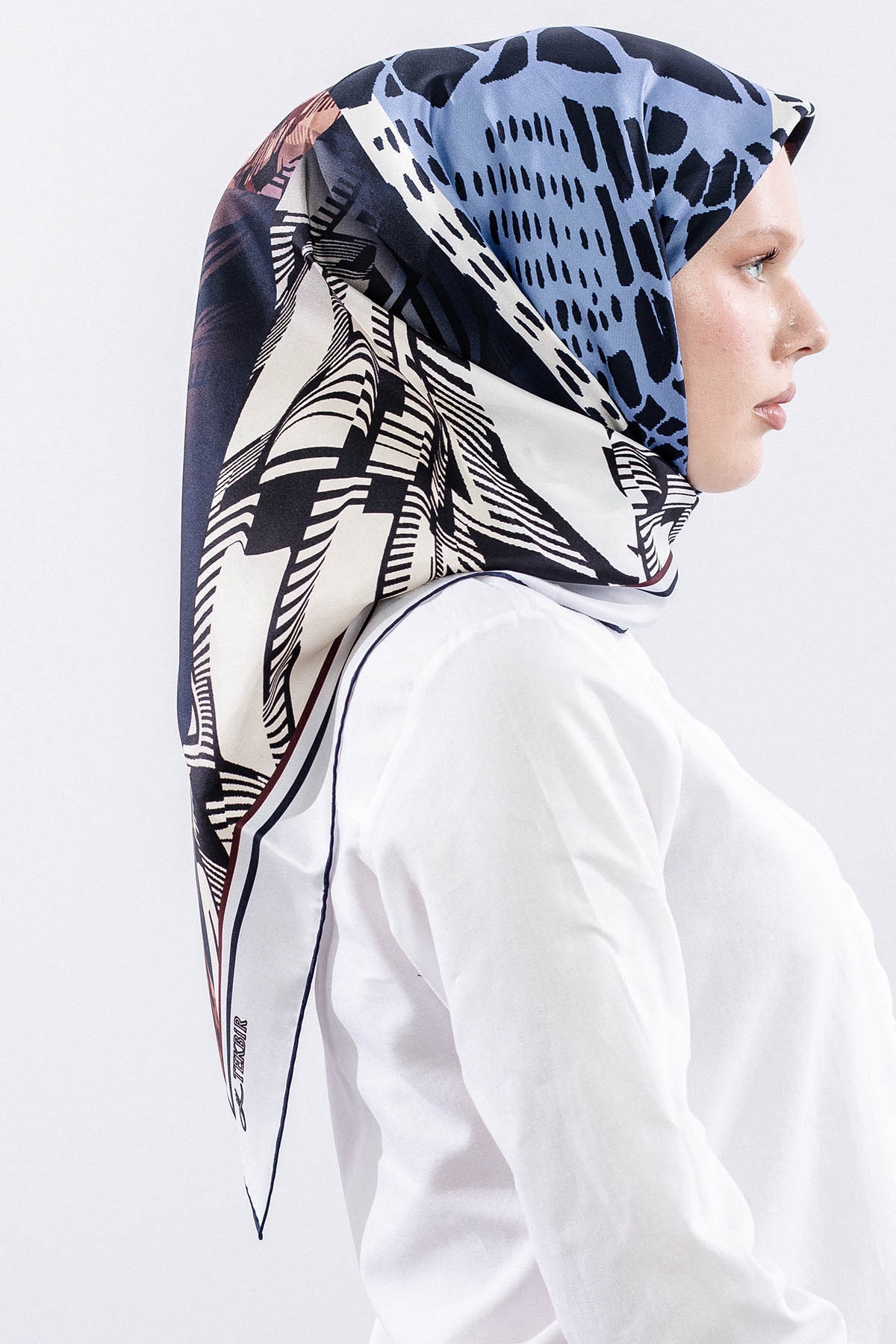 Dg11110 İpek Eşarp 90*90 Tvil - Mavi - - 3