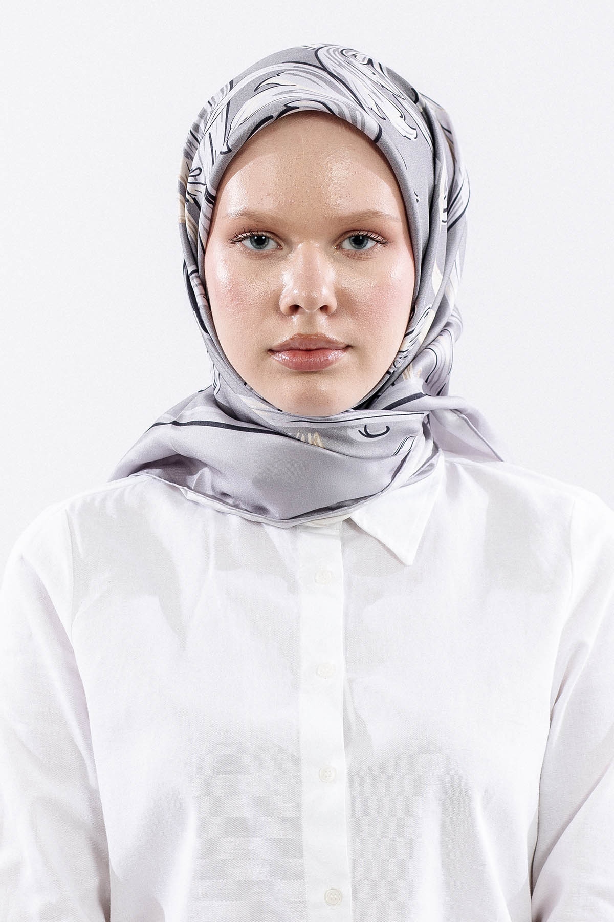 Dg11112 İpek Eşarp 90*90 Tvil - Gumus - 1