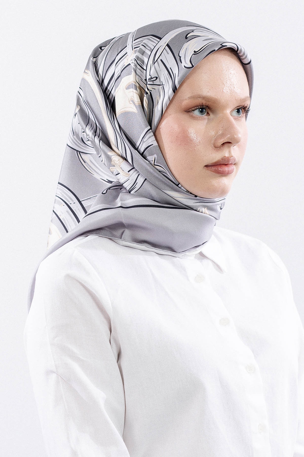 Dg11112 İpek Eşarp 90*90 Tvil - Gumus - 2