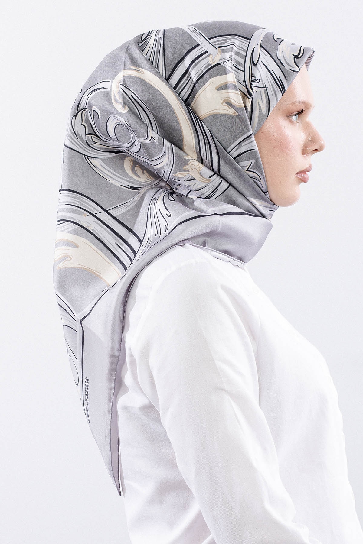 Dg11112 İpek Eşarp 90*90 Tvil - Gumus - 3