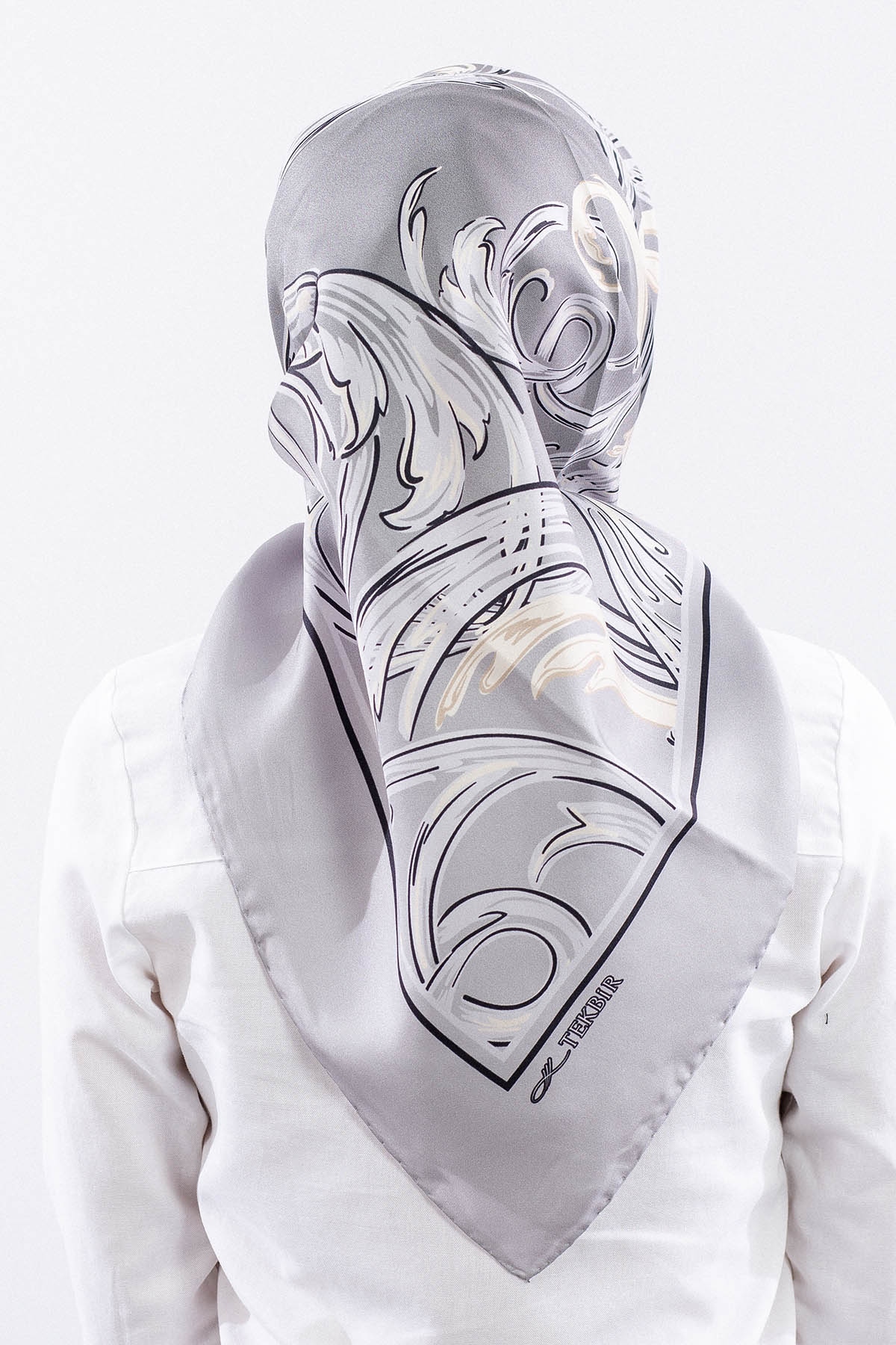 Dg11112 İpek Eşarp 90*90 Tvil - Gumus - 4