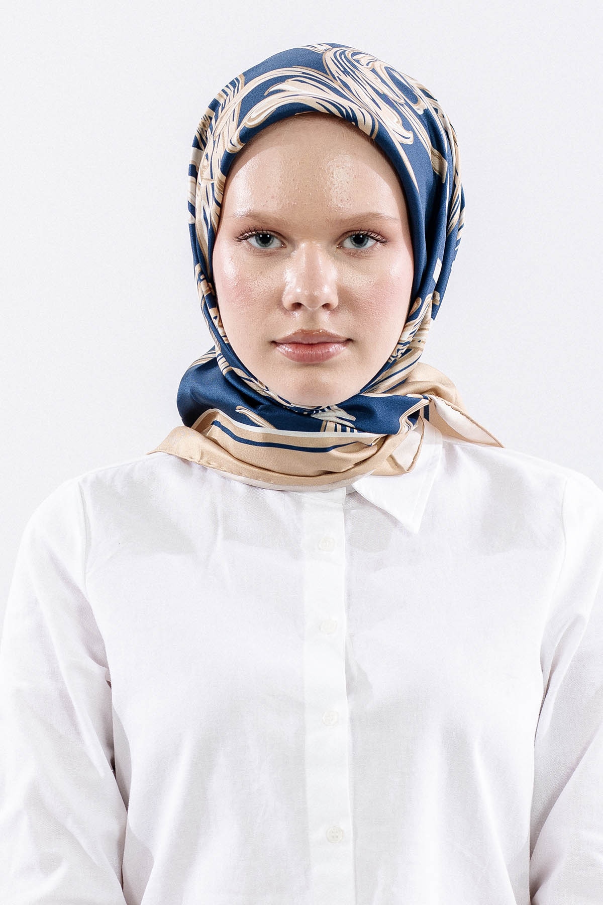 Dg11112 İpek Eşarp 90*90 Tvil - Vizon_lacivert - 1