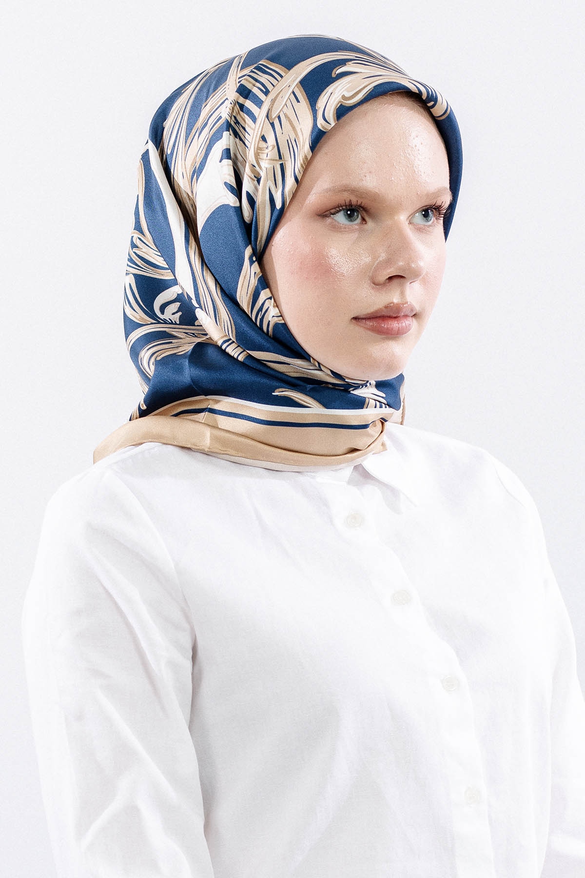 Dg11112 İpek Eşarp 90*90 Tvil - Vizon_lacivert - 2