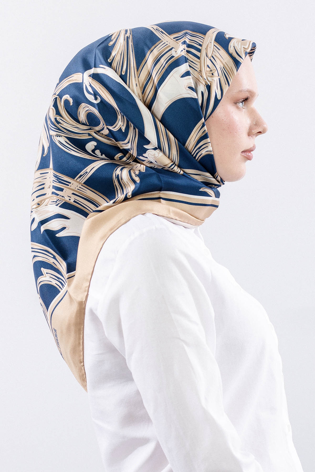 Dg11112 İpek Eşarp 90*90 Tvil - Vizon_lacivert - 3