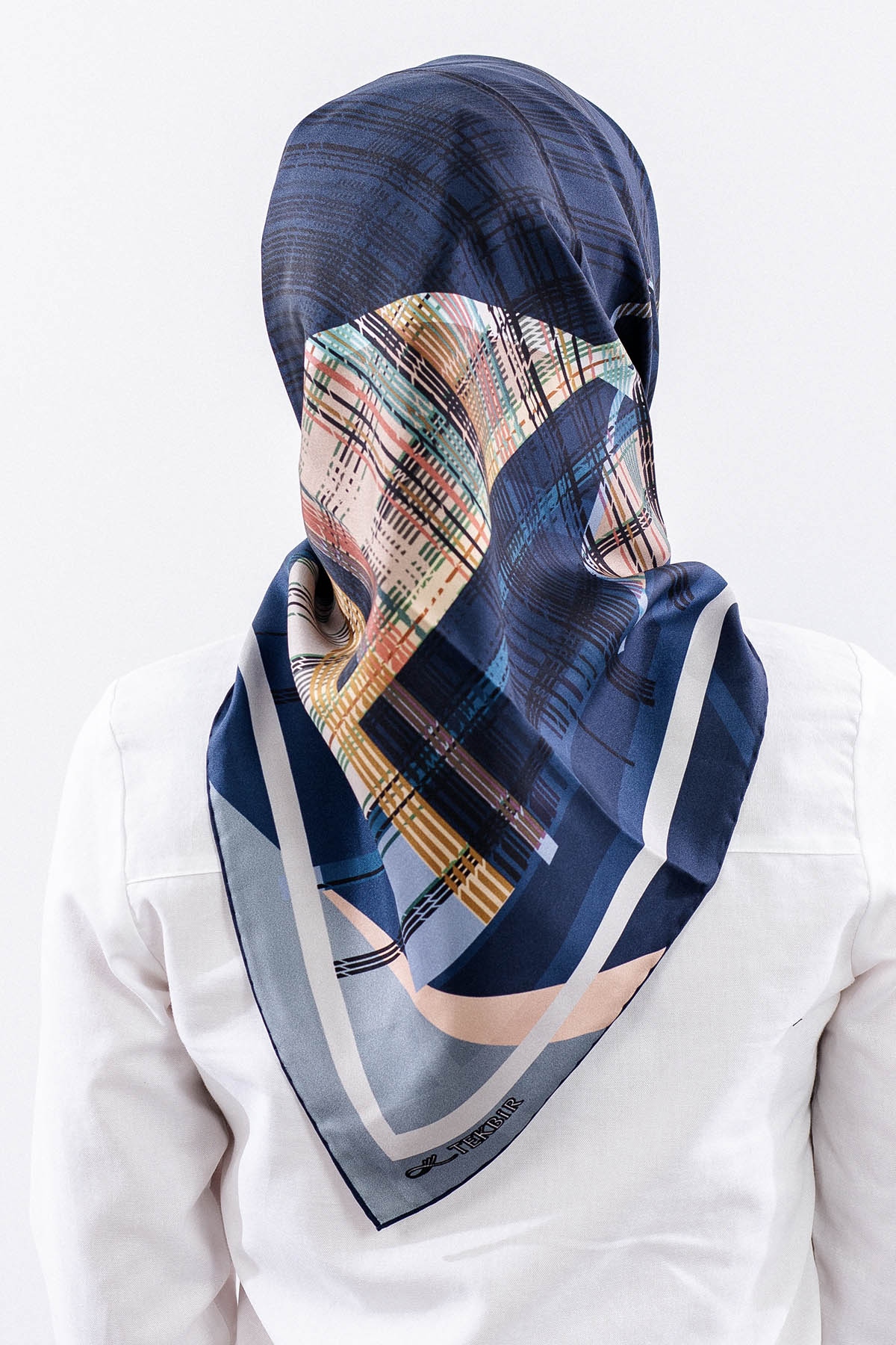 Dg11114 İpek Eşarp 90*90 Tvil Cizgi - Lacivert - 4