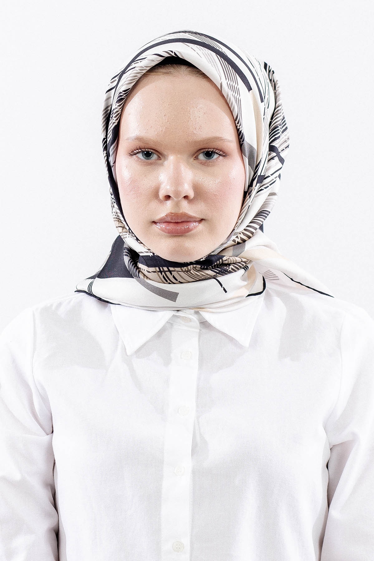 Dg11114 İpek Eşarp 90*90 Tvil Cizgi - Siyah_gri - 1