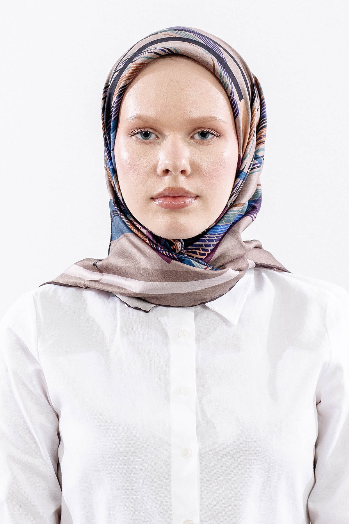 Dg11114 İpek Eşarp 90*90 Tvil Cizgi - Vizon - 1