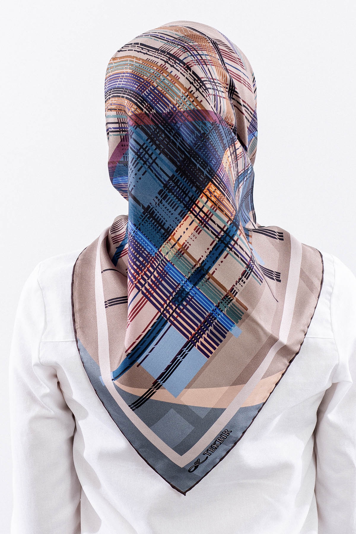 Dg11114 İpek Eşarp 90*90 Tvil Cizgi - Vizon - 4