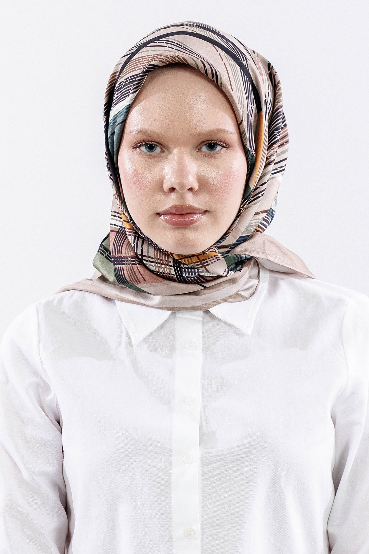 Dg11114 İpek Eşarp 90*90 Tvil Cizgi - Yesil - 1