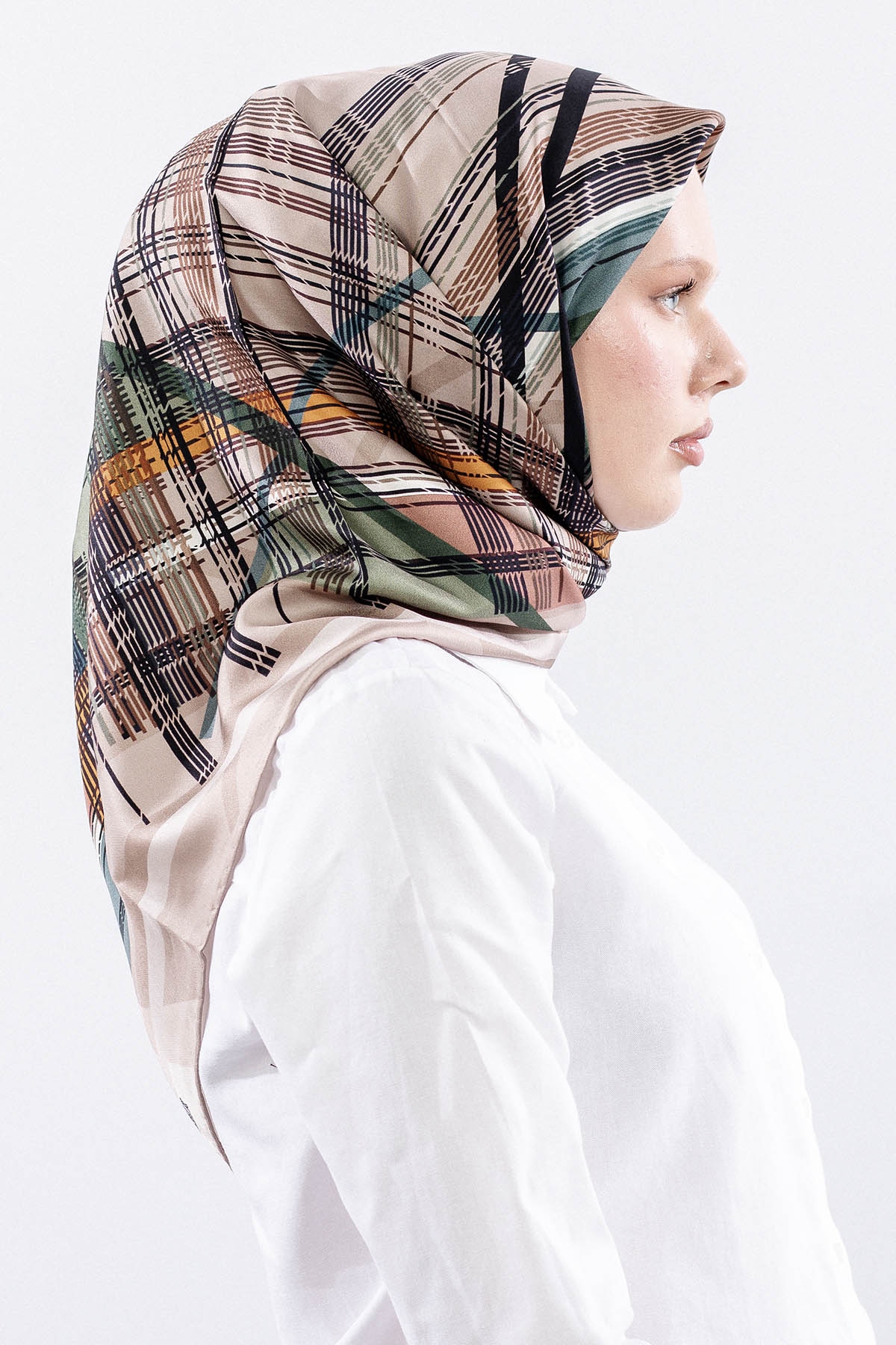 Dg11114 İpek Eşarp 90*90 Tvil Cizgi - Yesil - 3