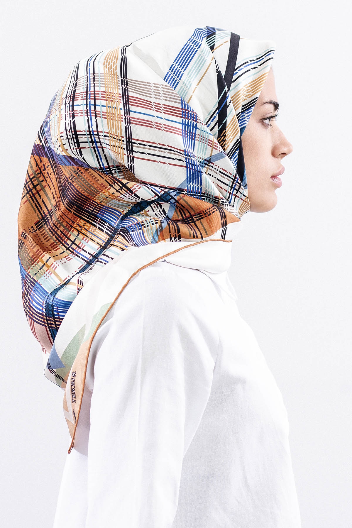 Dg11114 İpek Eşarp Tvil 90*90 Cızgı - Kahve - 1