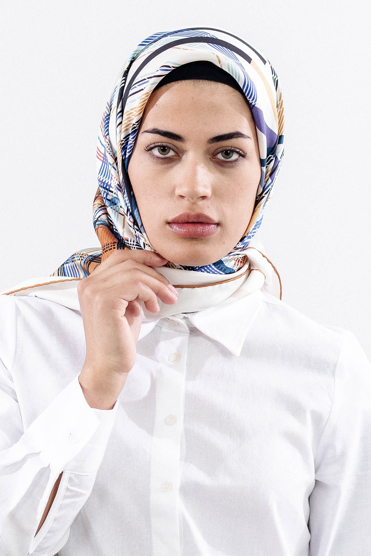 Dg11114 İpek Eşarp Tvil 90*90 Cızgı - Kahve - 3