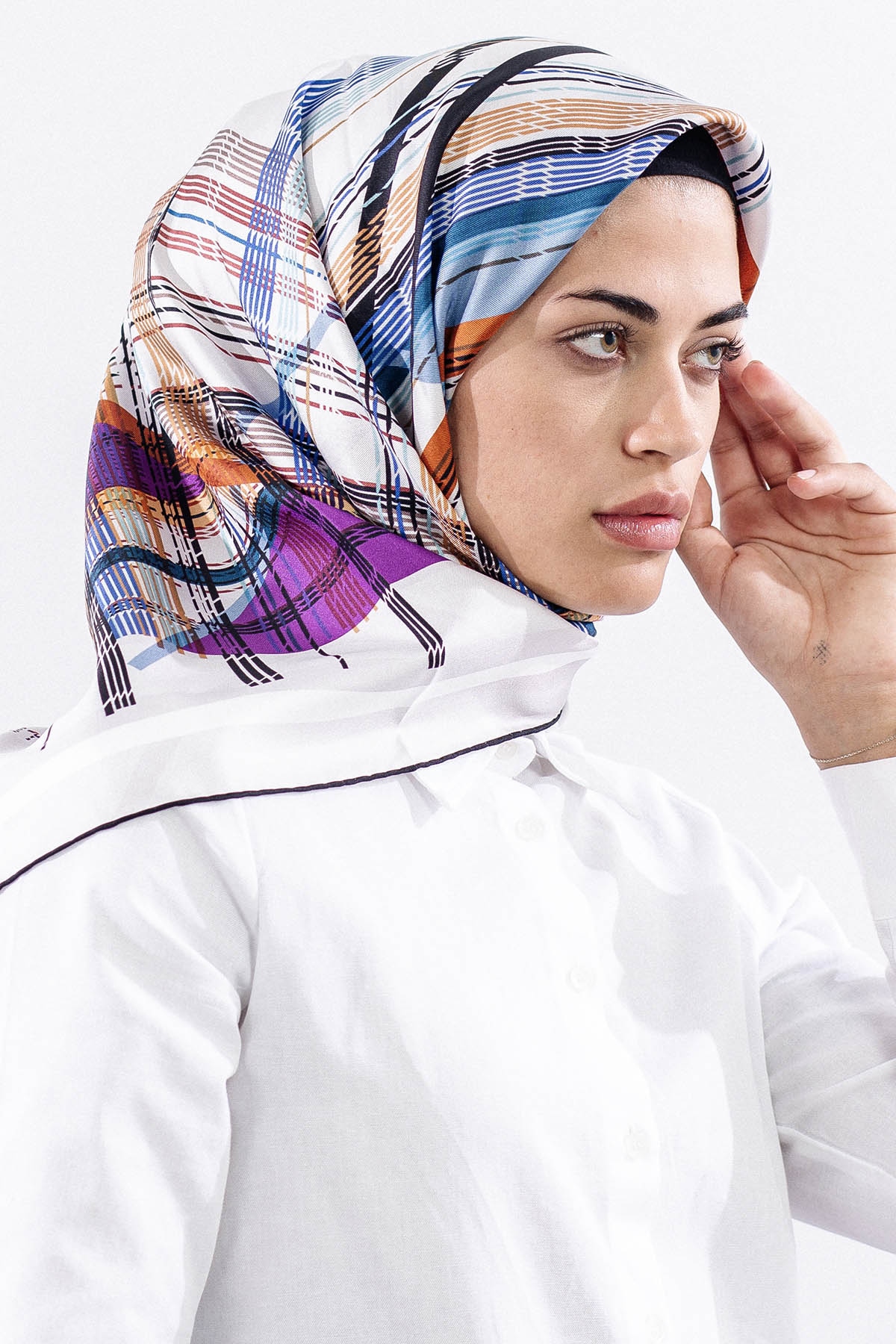 Dg11114 İpek Eşarp Tvil 90*90 Cızgı - Murdum - 2