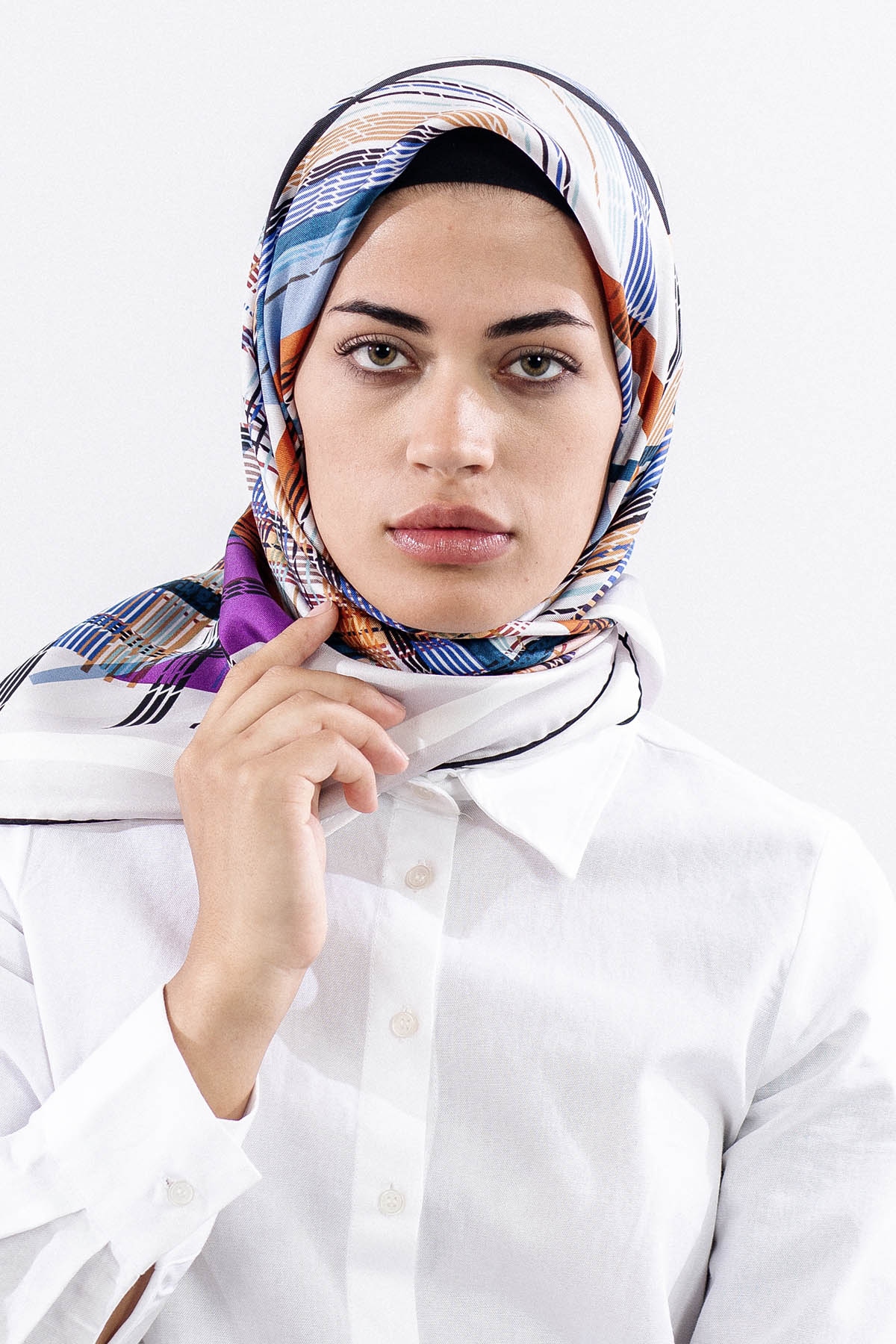 Dg11114 İpek Eşarp Tvil 90*90 Cızgı - Murdum - 3