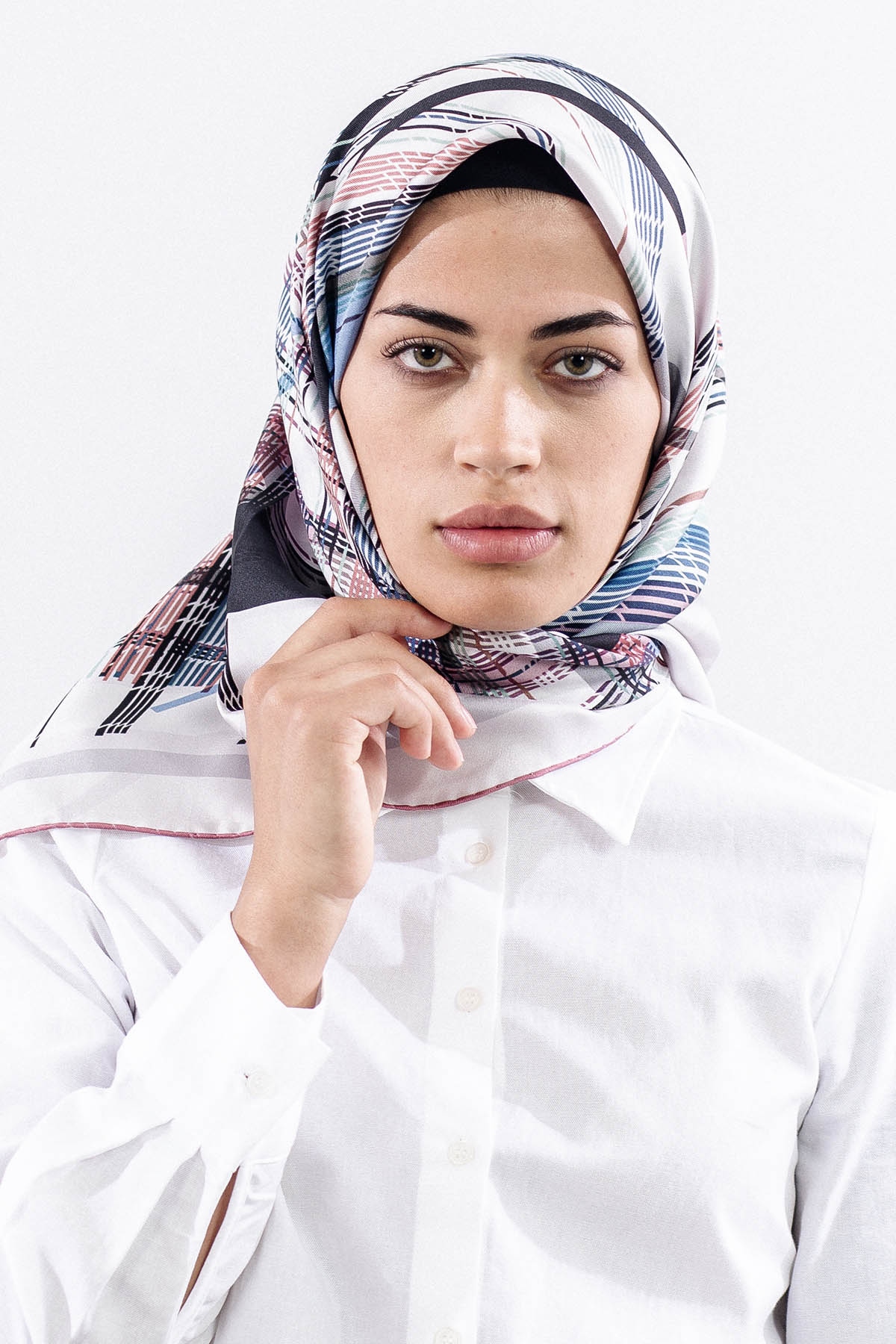 Dg11114 İpek Eşarp Tvil 90*90 Cızgı - Pudra - 1