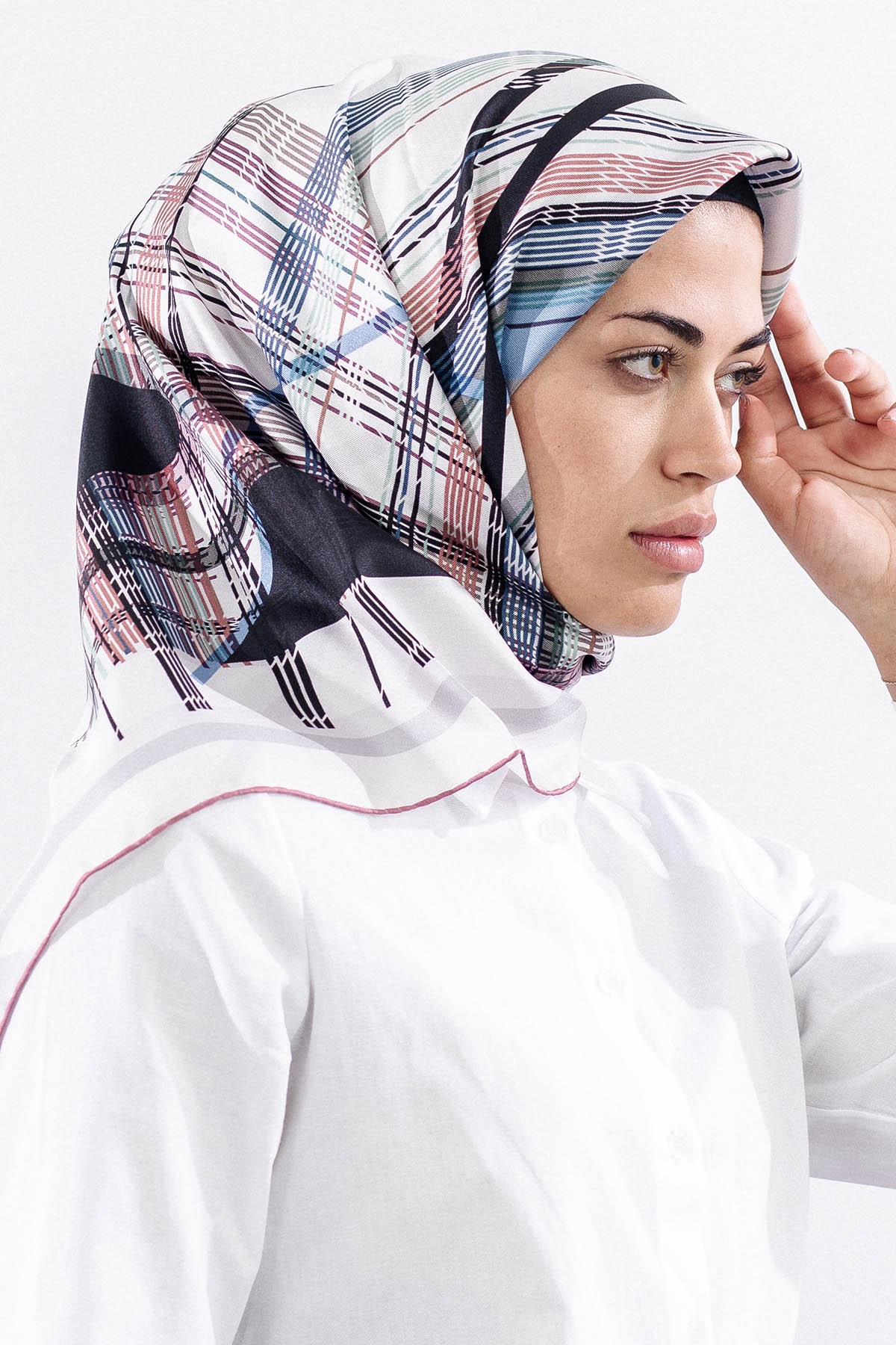 Dg11114 İpek Eşarp Tvil 90*90 Cızgı - Pudra - 2