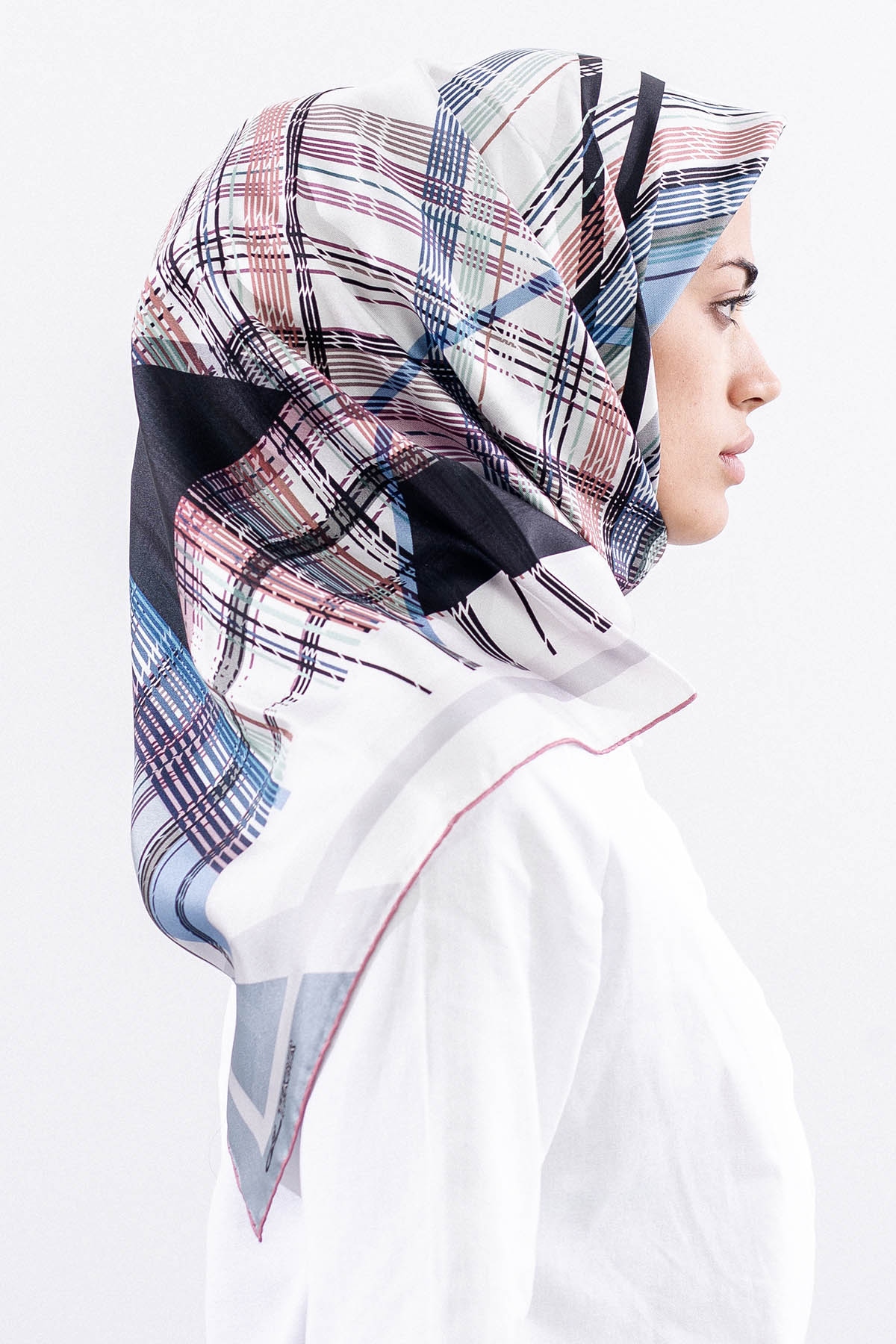 Dg11114 İpek Eşarp Tvil 90*90 Cızgı - Pudra - 3