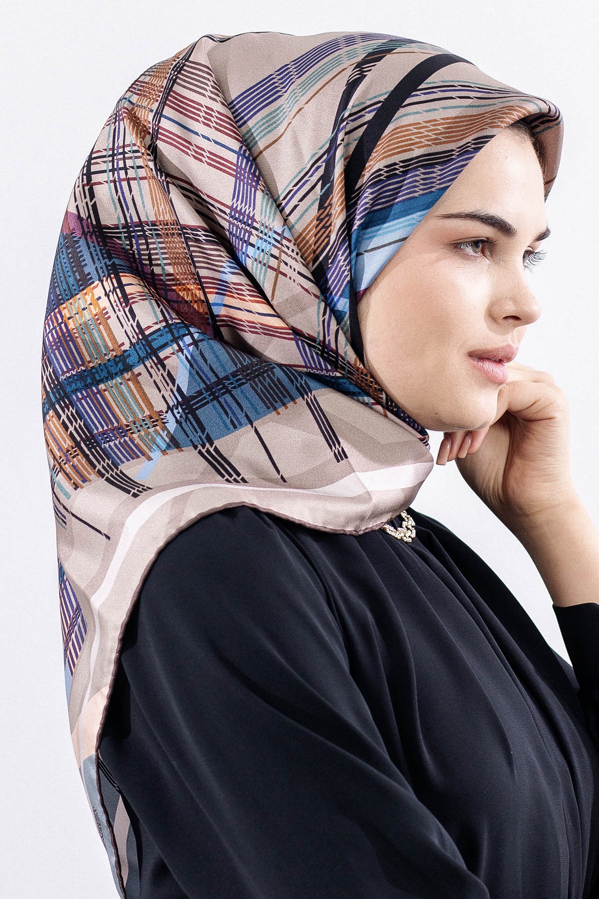 Dg11114 İpek Eşarp Tvil 90*90 Cızgı - Vizon - 2