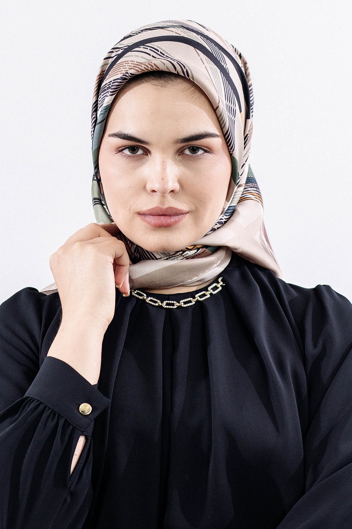 Dg11114 İpek Eşarp Tvil 90*90 Cızgı - Yesil - 3