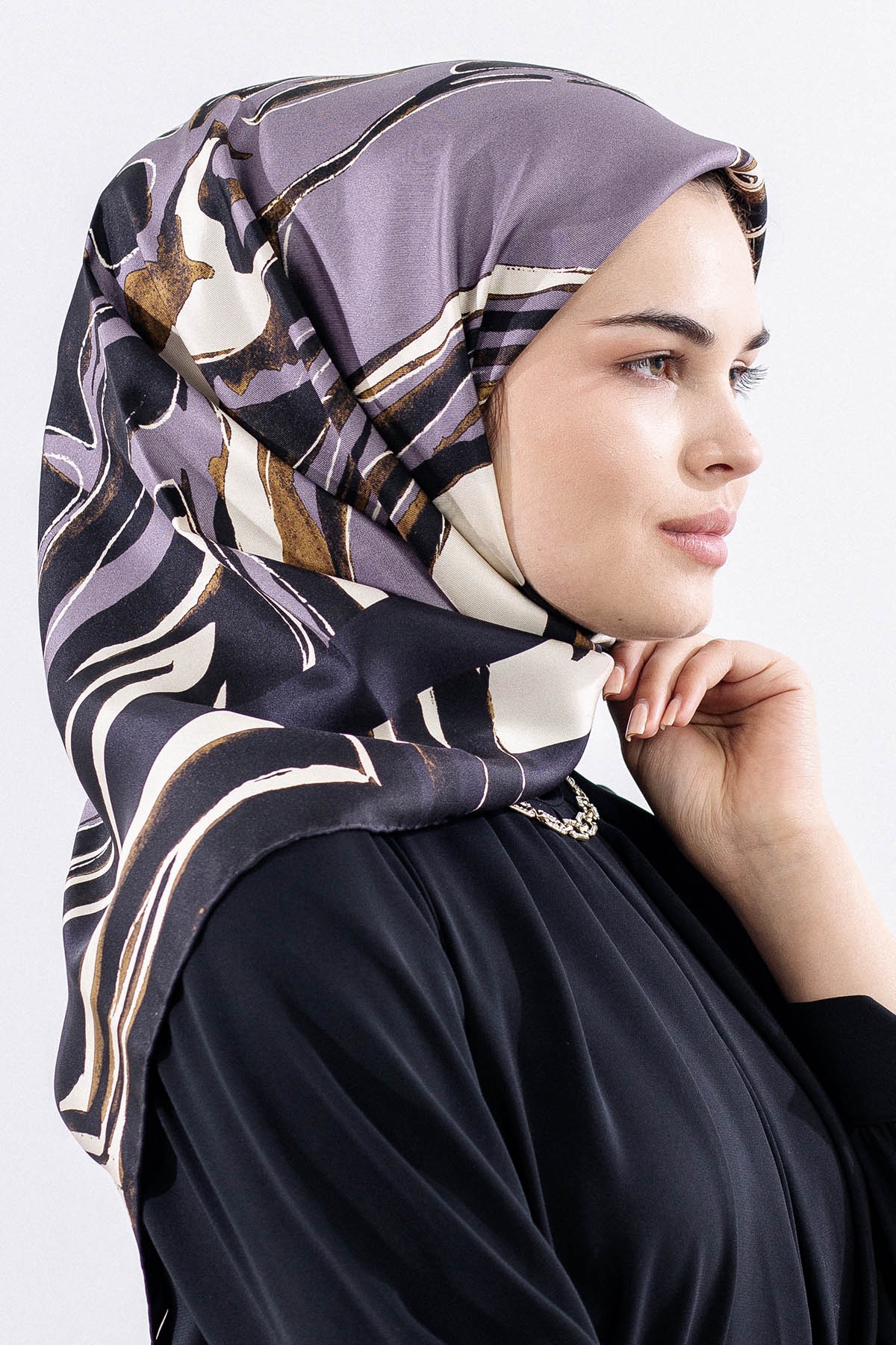 Dg11116 İpek Eşarp 90*90 Tvil - Antrasit - 2