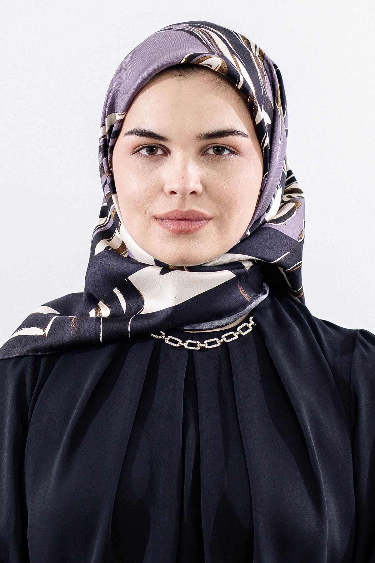 Dg11116 İpek Eşarp 90*90 Tvil - Antrasit - 3